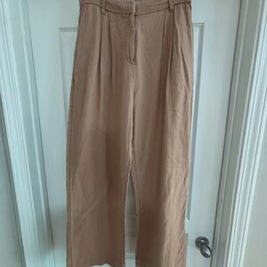 Abercrombie & Fitch Women’s Camel Linen High Rise Pleated Wide Leg Size M Long